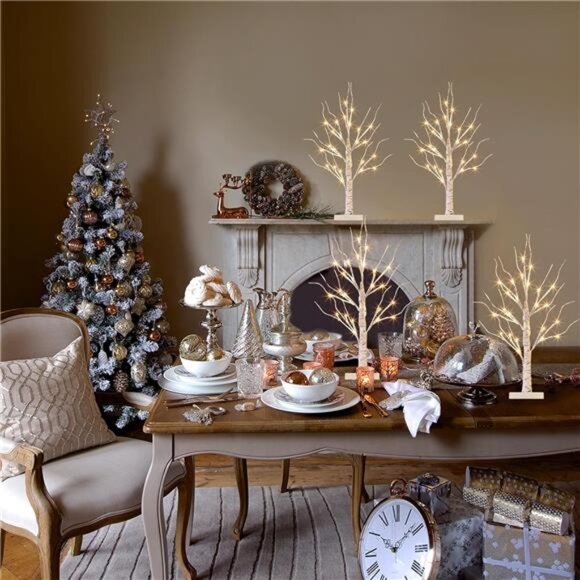 Christmas Tree Decorations, White Birch Tree with LED Lights- Set of 4 - Picture 9 of 14